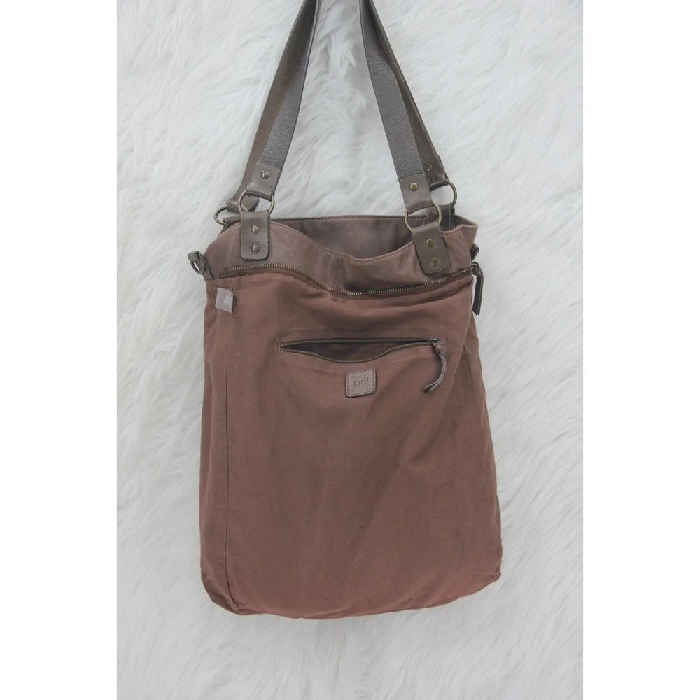 J Jill brown Leather satchel tote bag purse unstructured zip large front pocket